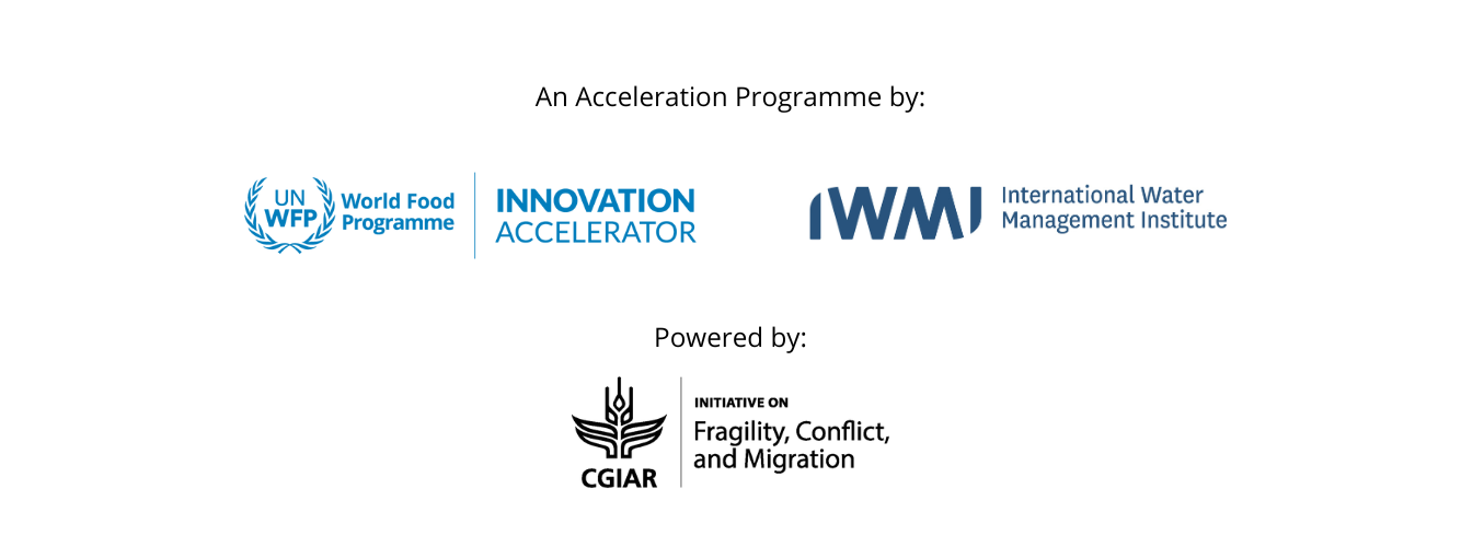 WFP Innovation Accelerator, CGIAR and IWMI logo lockup.