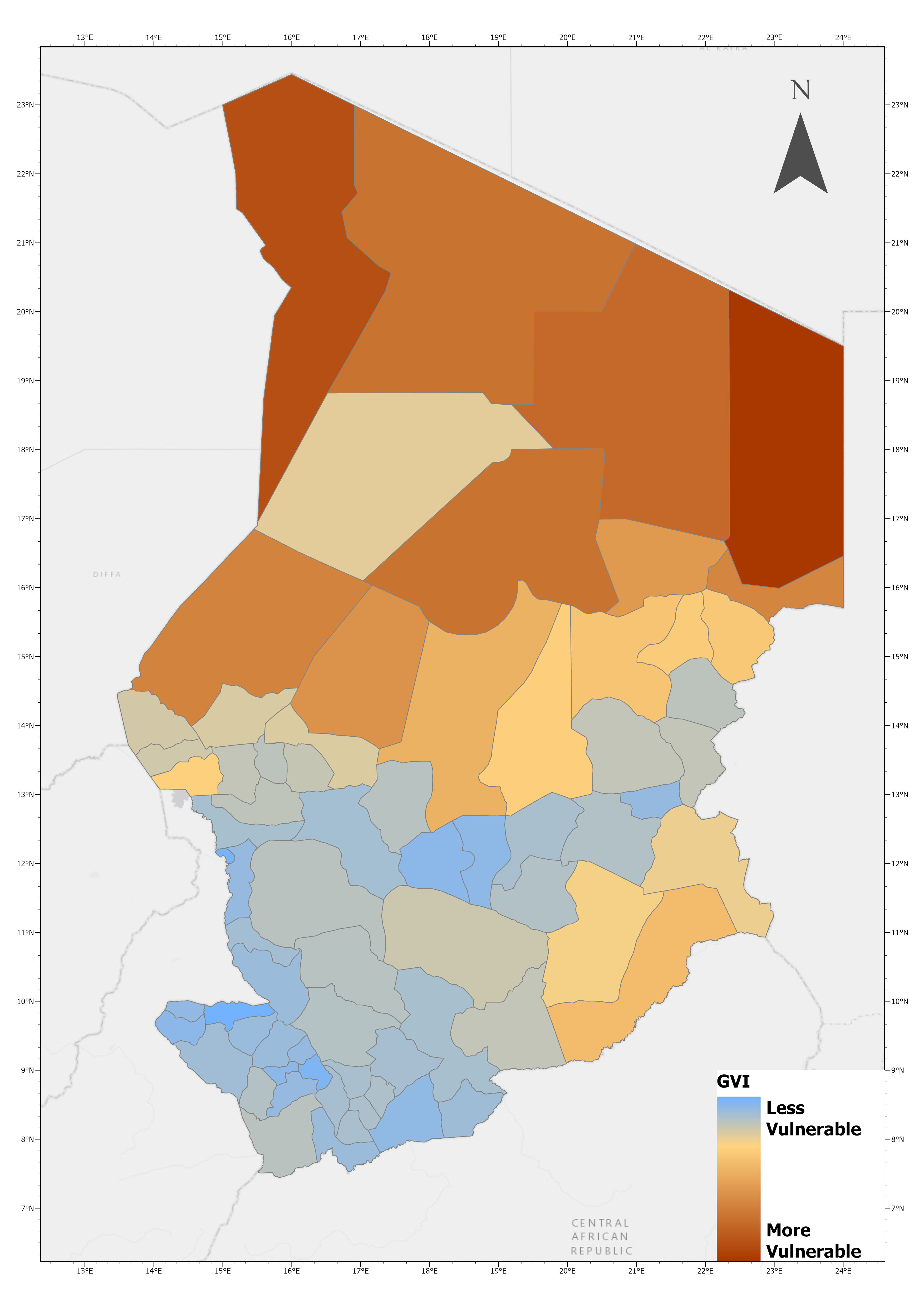 Geotar geospatial vulnerability map of Chad.