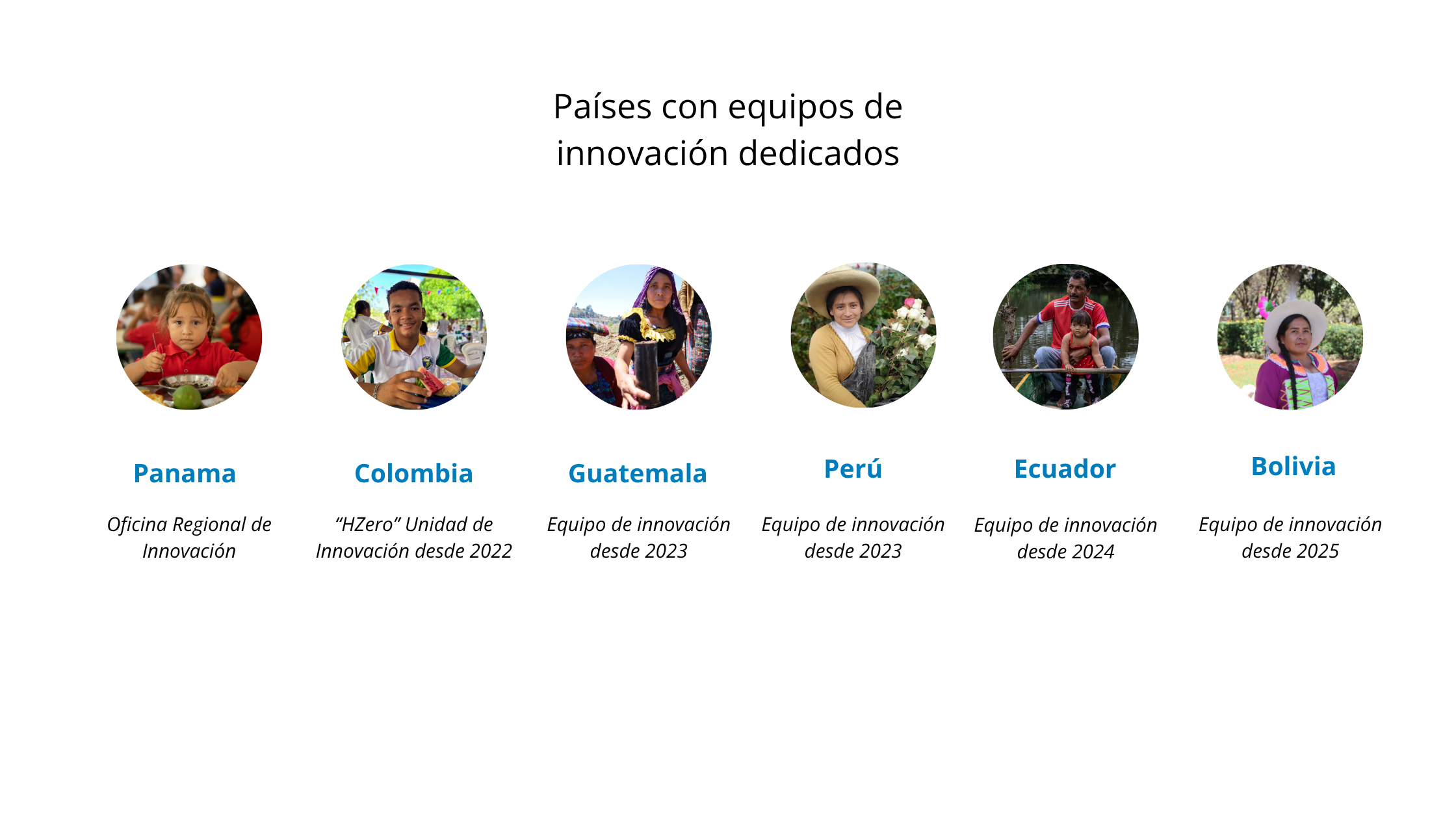 Paises con equipos de Innovacion dedicados: Panama, Colombia, Guatemala, Peru, Ecuador, Bolivia