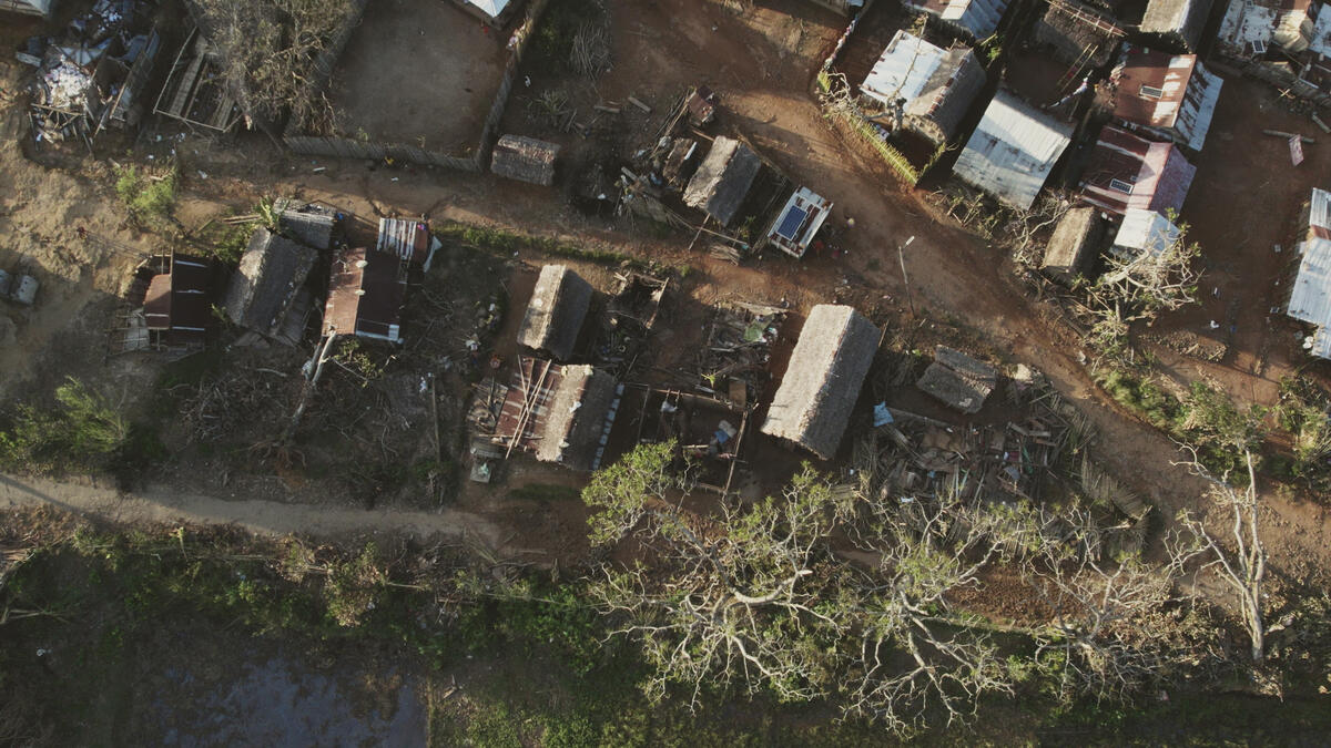 Drone views of Mananjary, Madagascar, a few days after cyclone Batsirai in 2022. 