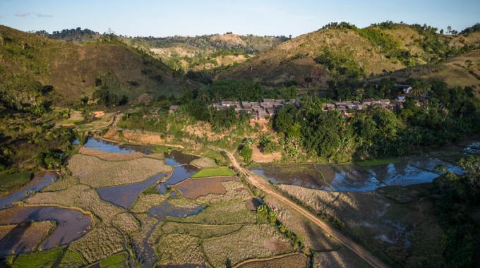 An aerial view of a valley in Madagascar