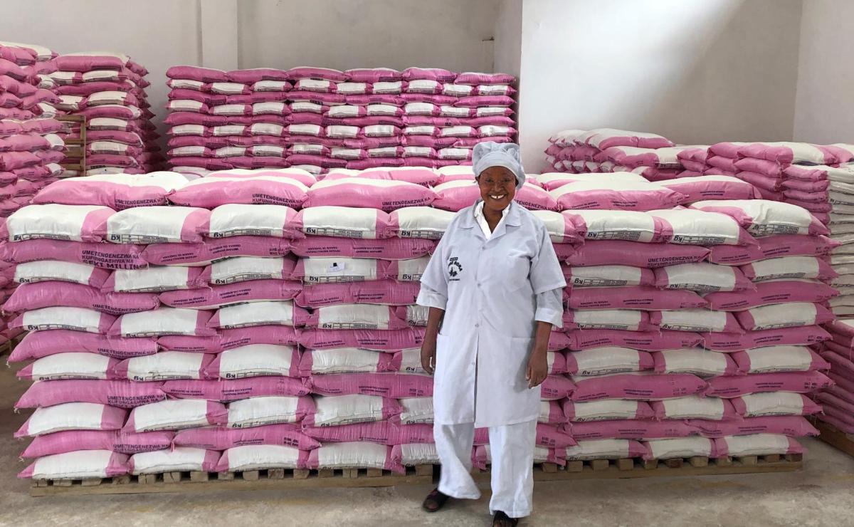 hundreds of pink flour bags