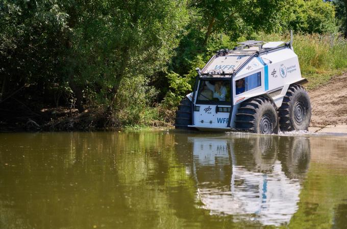 SHERP vehicle entering the water