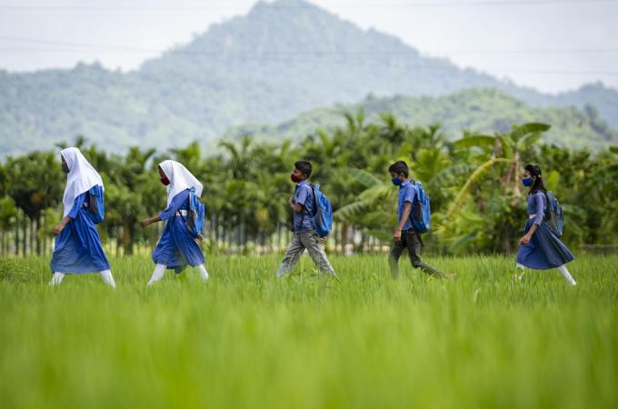 Students walking to school.